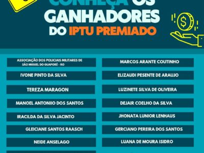 O SORTEIO DO IPTU PREMIADO, FOI REALIZADO E JÁ TEMOS OS GANHADORES!!! VEM CONFERIR.🥳